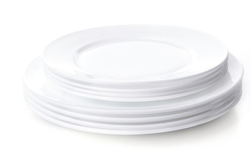 Set of white dishes isolated on white