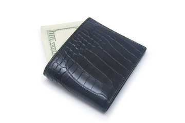Leather wallet with money isolated on white background