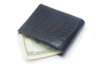 Leather wallet with money isolated on white background