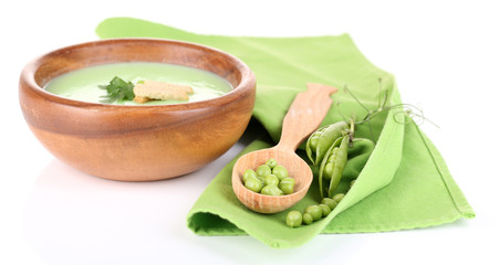 Tasty peas soup, isolated on white