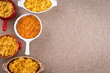 Cheese macaroni with copy space on the right