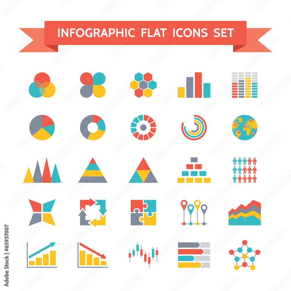 Poster vector icons set of infographic in flat design style