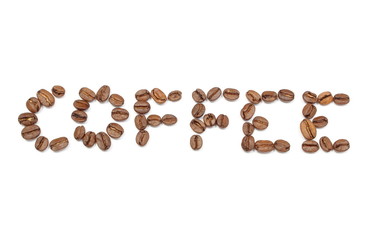 Inscription coffee on white background
