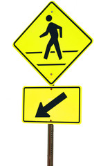 Crosswalk sign with a man walking on yellow flash isolated on wh