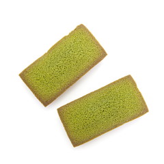 Japanese Maccha green tea financier cake on white