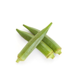 Close - up Okra vegetables on white background