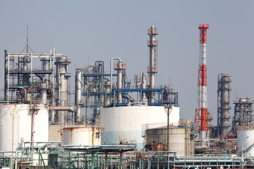 Industrial view at oil refinery plant form industry zone