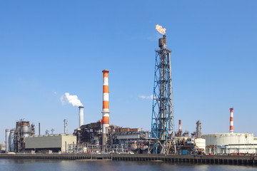 Industrial view at oil refinery plant form industry zone