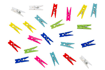 Colorful clothespins. Isolated on white - obrazy, fototapety, plakaty