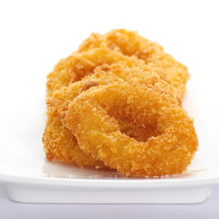 close - up deep fried calamari rings