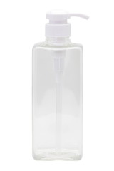 Plastic bottle with pump on white background