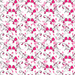 seamless background with Hearts and swirls