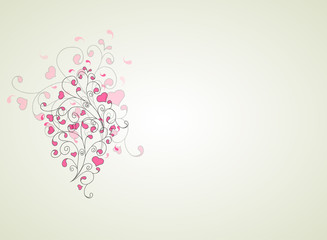 Hearts and swirls on on a light background