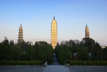Three buddhist pagodas in Dali old city, Yunnan province, China