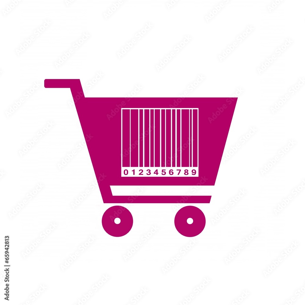 Sticker Code-barres sur un caddie de supermarché rose