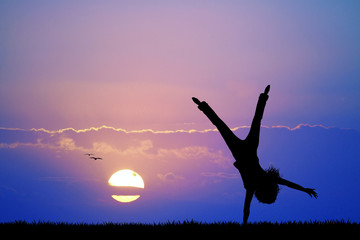 happy girl at sunset