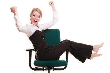 Success. Businesswoman celebrating promotion.