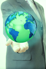 Businessman hand world