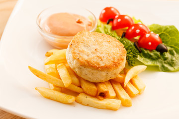 french fries with chicken cutlet for kids menu