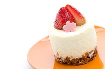 Strawberry cheesecake isolated on white background