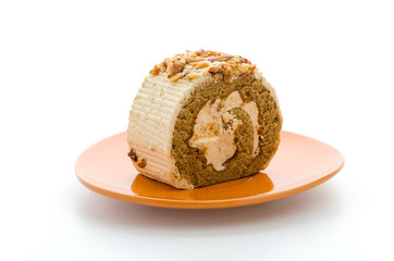 Roll coffee cake isolated on white background