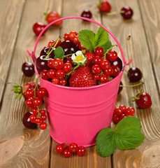 Various berries in a bucket