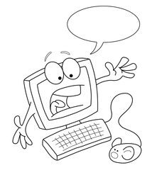Monochrome outline cartoon computer