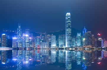 HK Victoria Harbour of skyline night