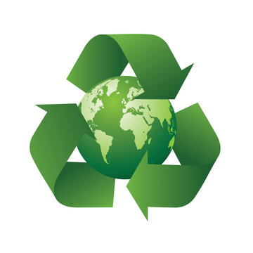 Recycling symbol and earth