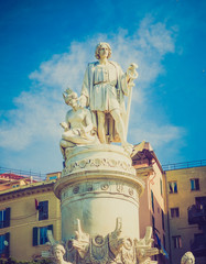 Retro look Columbus monument in Genoa