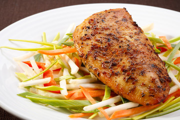 Fried chicken breast and vegetables