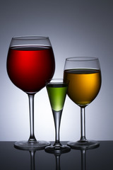 Three Colors of alcohol in glass