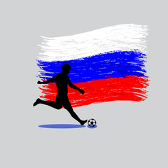 Soccer Player action with Russian Federation flag on background