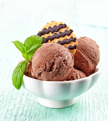 Chocolate ice cream in a bowl