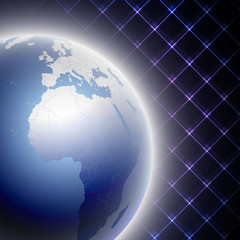 Abstract light blue globe on black background vector