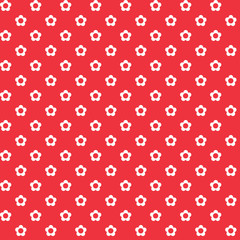 red background, white flowers seamless pattern, fabric texture
