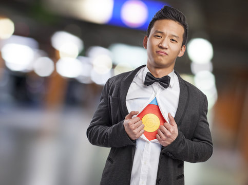young asian business man with target in his chest