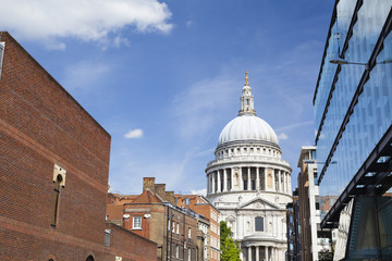 St. Pauls Cathedral in London with blue sky