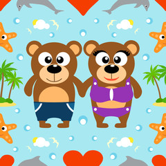Romantic Summer seamless background with bears