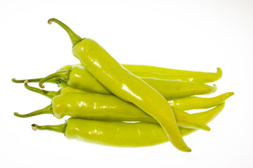 Green Chili Peppers isolated on white background.