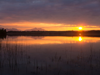 Fototapeta premium Abenddämmerung am Forggensee im Ostallgäu
