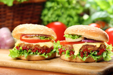Homemade hamburger with fresh vegetables