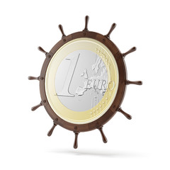 steering ship wheel  with euro coin