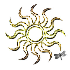 soleil or et libellule