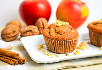 Homemade muffins with apple, chest nut and cinnamon