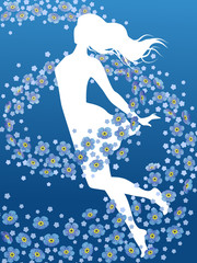 Girl and forget-me-nots