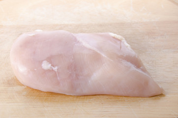 raw chicken meat on cutting board, isolated on white