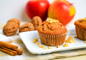 Homemade muffins with apple, chest nut and cinnamon