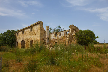 Fototapeta na wymiar Ruins of old farmhouse in countryside