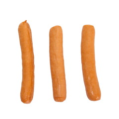 Raw frankfurter sausage isolated on white background
